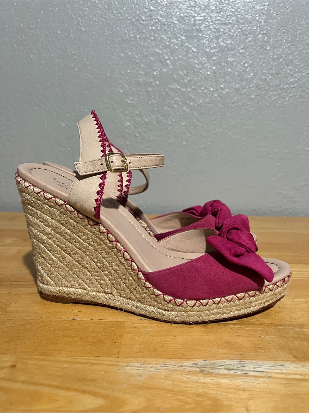 Kate Spade New York Pink Bow Espadrille Wedge Sandals Ankle Strap Size 9M